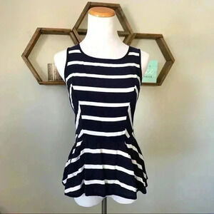 Xhilaration navy and white striped sleeveless peplum top
